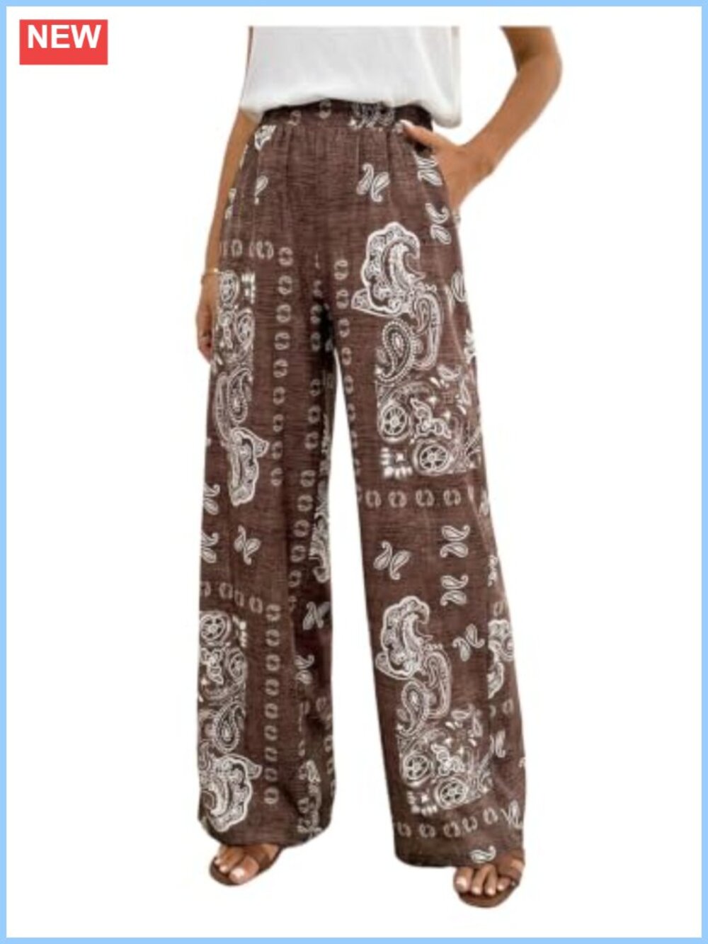 Boho Paisley Wide Leg Palazzo Pants High Waist Beach Vacation Flowy Trousers